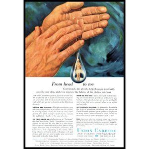 1953 Union Carbide Glycols Vintage Print Ad Washing Hands Soap Drop Wall Art
